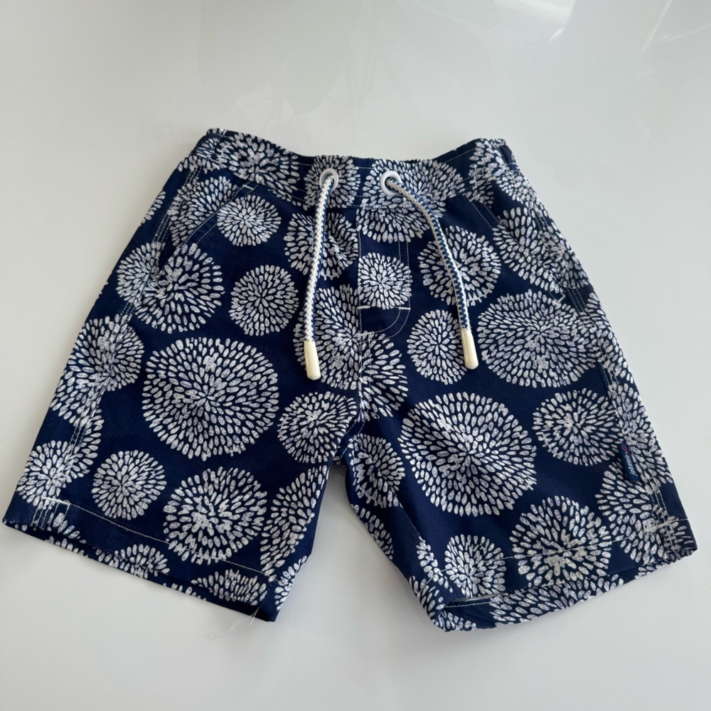 Johnnie-O navy and white print swim trunks boys 4